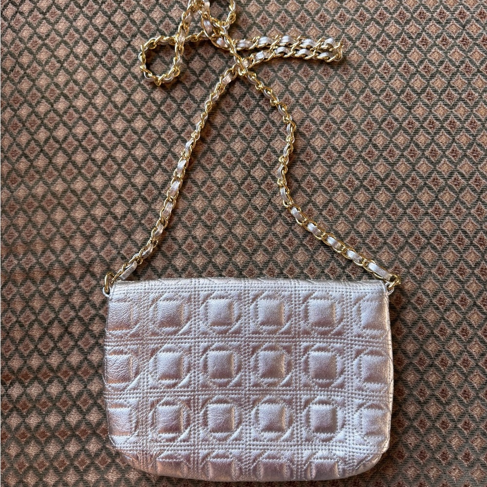 Paradox Silver Quilted Shoulder Bag with Gold Chain - Picture 2 of 4
